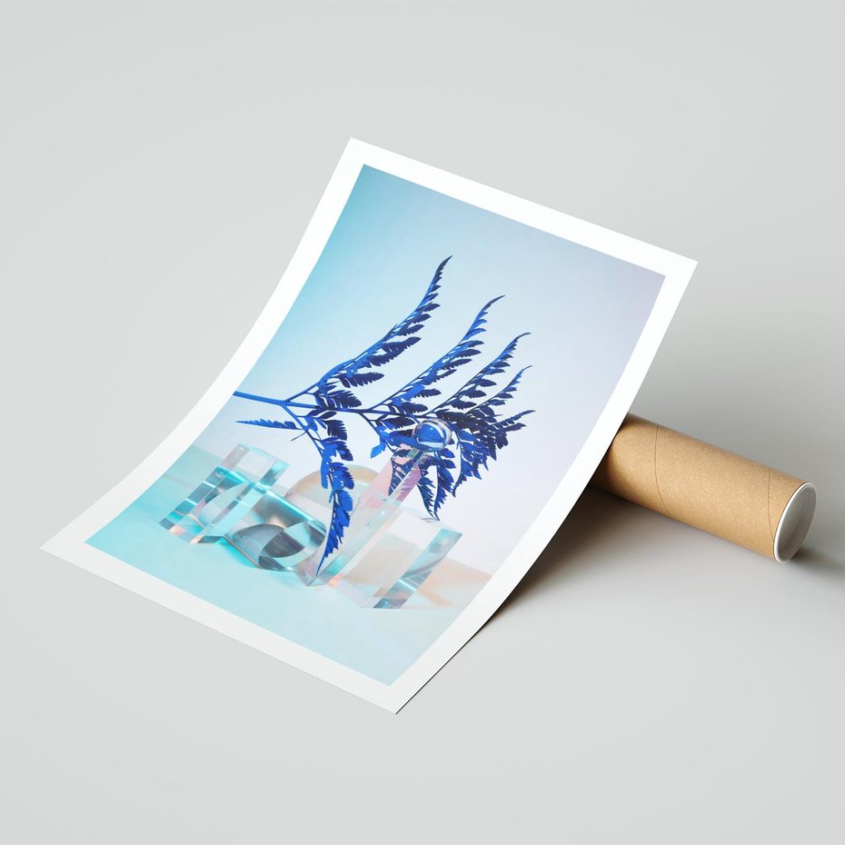 Plakat bez ramy 40x50 - Intensywny Kolor Natury - liście, kobalt