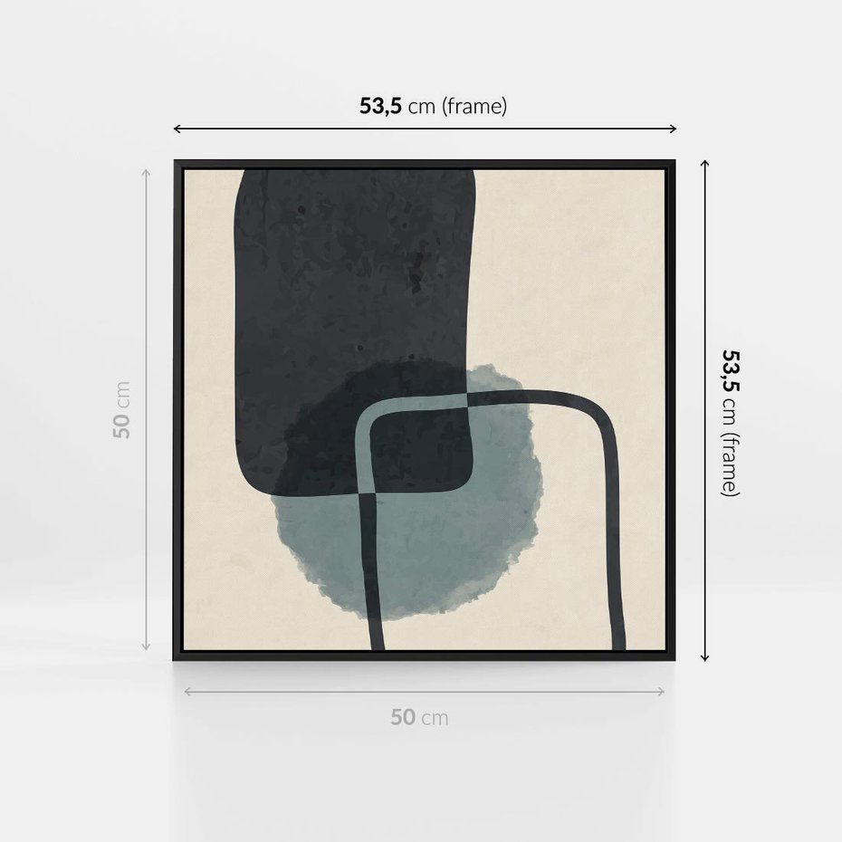 Obraz w ramie 50x50 - Migotliwe Refleksje - abstrakcyjne nieregularne kształty, minimalistyczny plakat - rama czarna