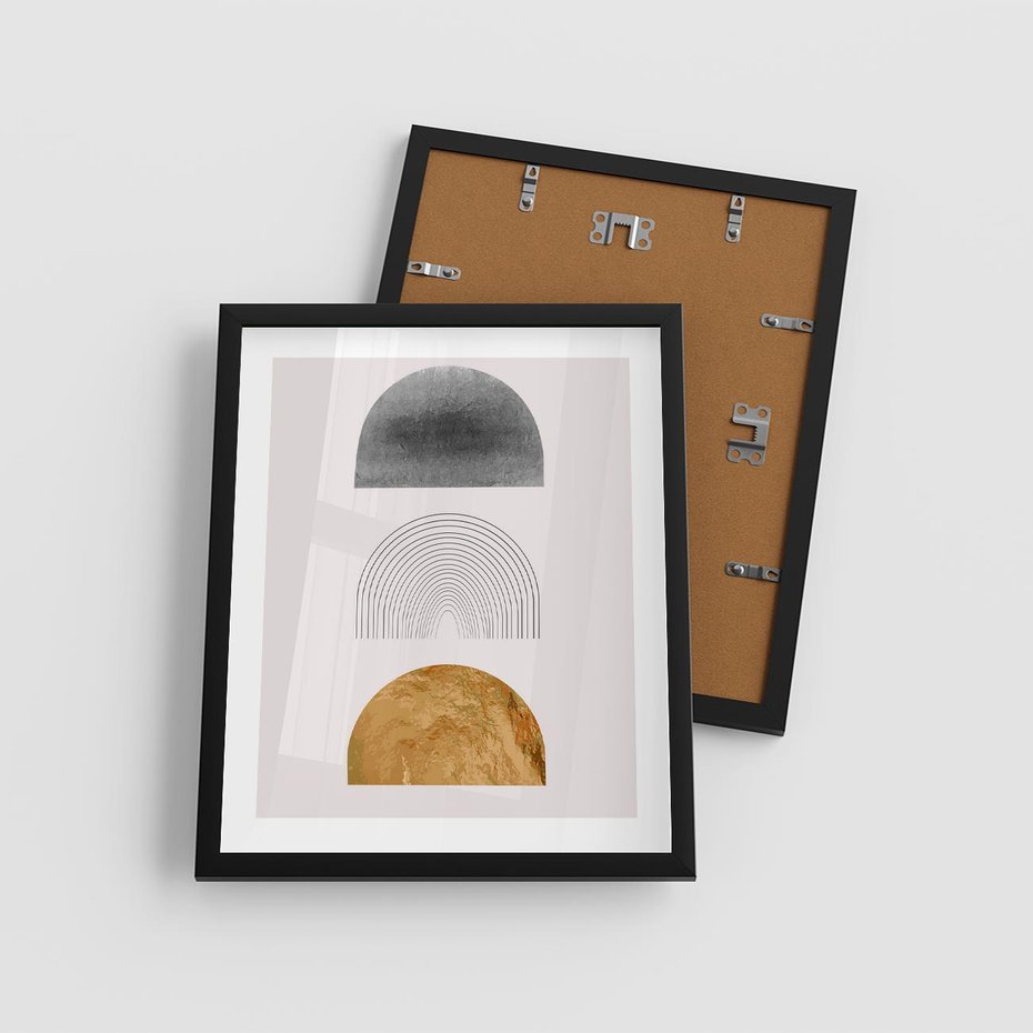 Plakat w ramie 40x50 - Piękno wGeometrycznych Kształtach i Złocie - nowoczesna geometryczna grafika, złote elementy - rama czarna