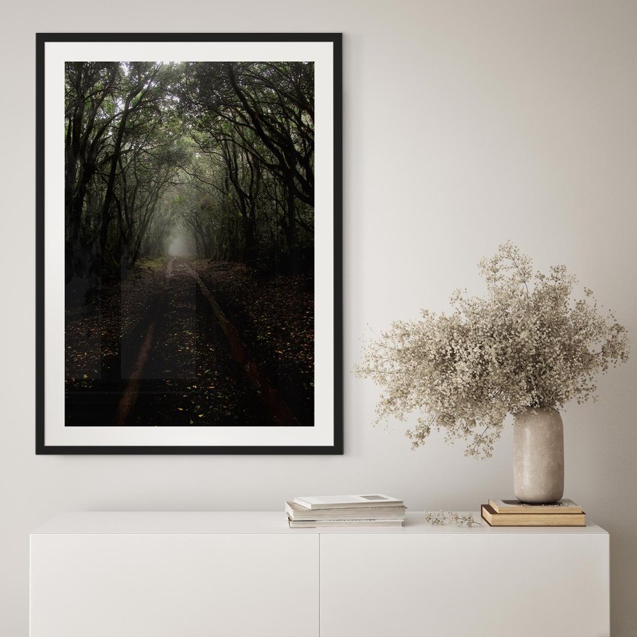 Plakat w ramie 30x40 - Urok Drogi - las, droga - rama czarna