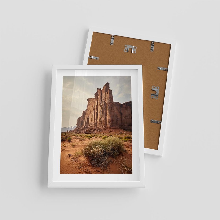 Plakat w ramie 30x40 - Pejzaż pustynnego kanionu - pustynia, kanion - rama biała