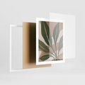 Plakat w ramie 40x50 - Nowoczesność Natury: Plakat z Zielonymi Liśćmi - nowoczesny plakat, beż - rama biała