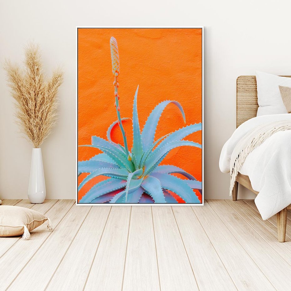 Obraz w ramie 80x120 - Naturalna Harmonia - kaktusy, liście - rama biała