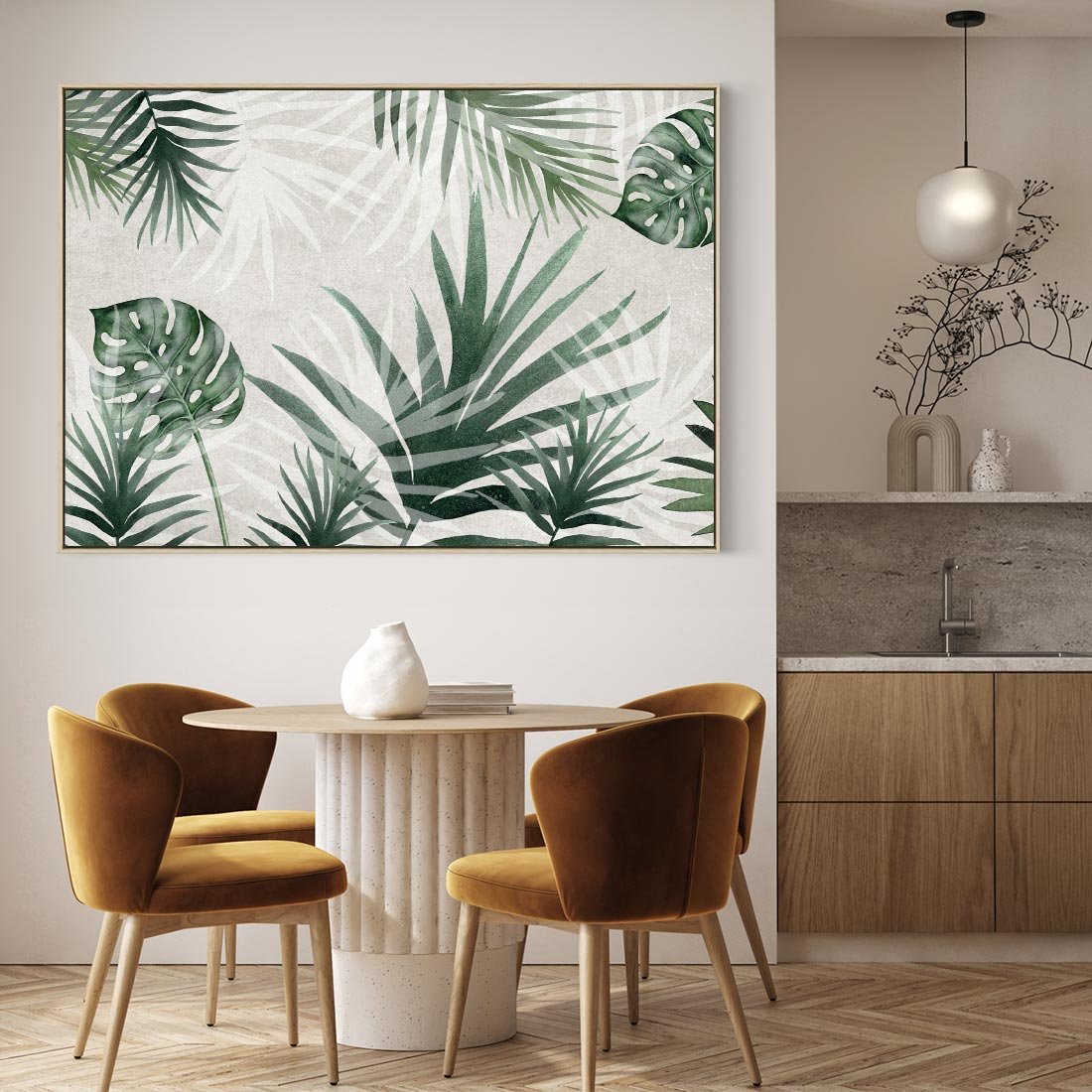 Obraz w ramie 120x80 - Tropikalne Akwarele - tropikalne liście, akwarela - rama drewno