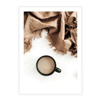 Plakat bez ramy 30x40 - Kompozycja z Brązowym Kocem i Czarną Kawą - kompozycja, brązowy koc