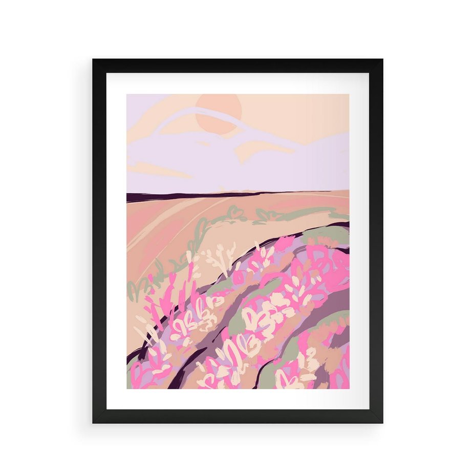 Plakat w ramie 40x50 - Harmonijny Świt - pastelowy krajobraz, nowoczesny plakat - rama czarna