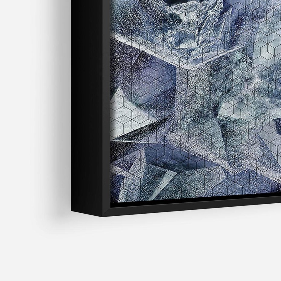 Obraz w ramie 70x50 - Melodia mgieł i marzeń - abstrakcja w kolorze granatu, przypominająca górę lodową - rama czarna