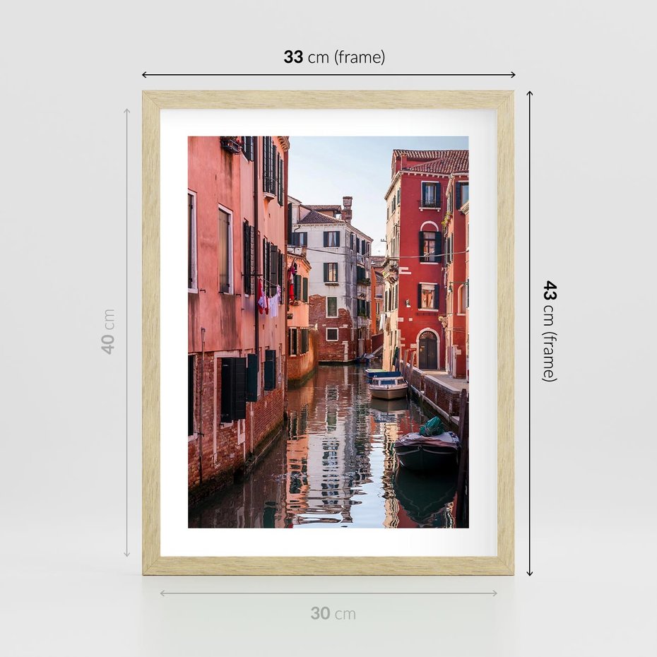 Plakat w ramie 30x40 - Przejażdżka gondolą przez Wenecję - Wenecja, kanały - rama drewno