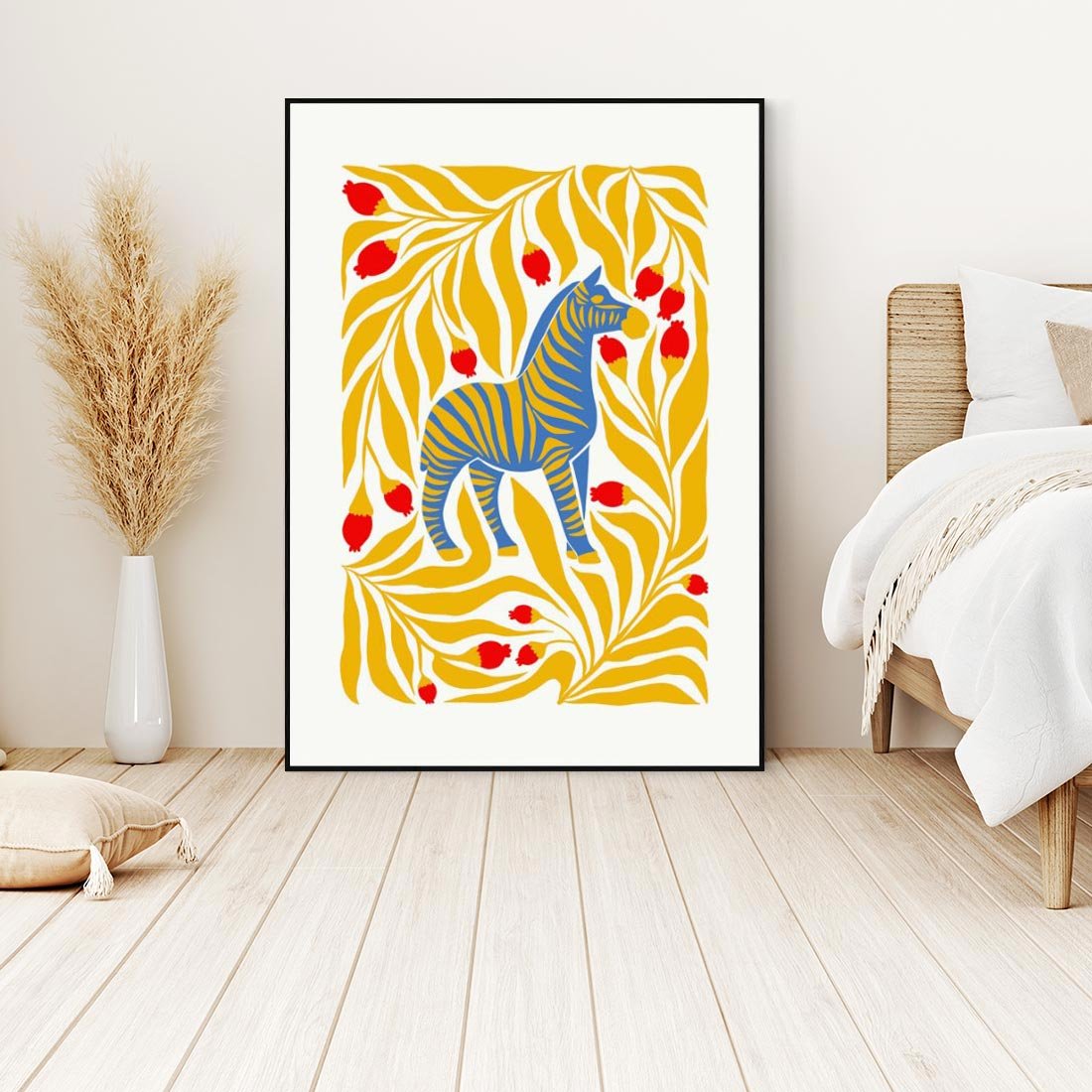 Obraz w ramie 50x70 - Zebra w Nowoczesności - abstrakcyjna nowoczesna grafika, pośrodku zebra - rama czarna