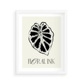 Plakat w ramie 40x50 - Zapisane na liściach wspomnienia - liść, czarny kontur na jasnym tle - rama biała