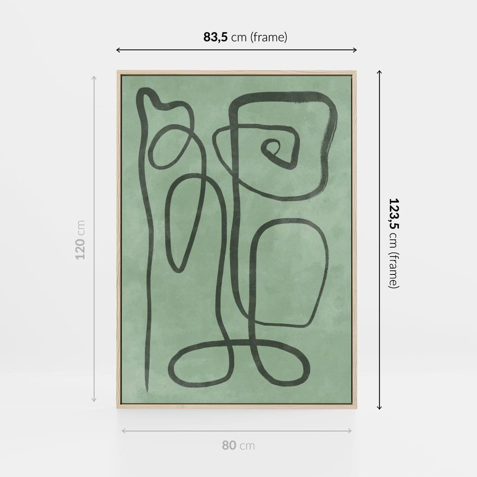 Obraz w ramie 80x120 - Zielone Wariacje w Liniach - abstrakcyjne zielone linie, skandynawski design - rama drewno