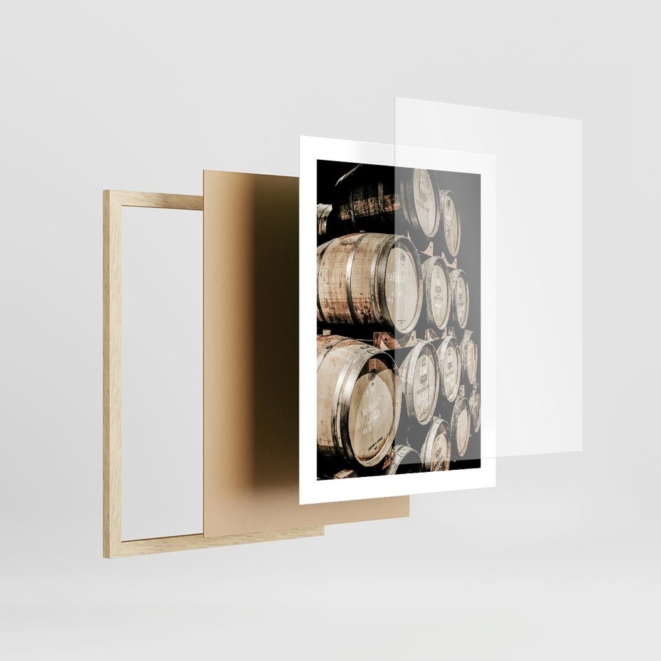 Plakat w ramie 30x40 - Tradycyjne Beczki - beczki, rustykalna fotografia - rama drewno