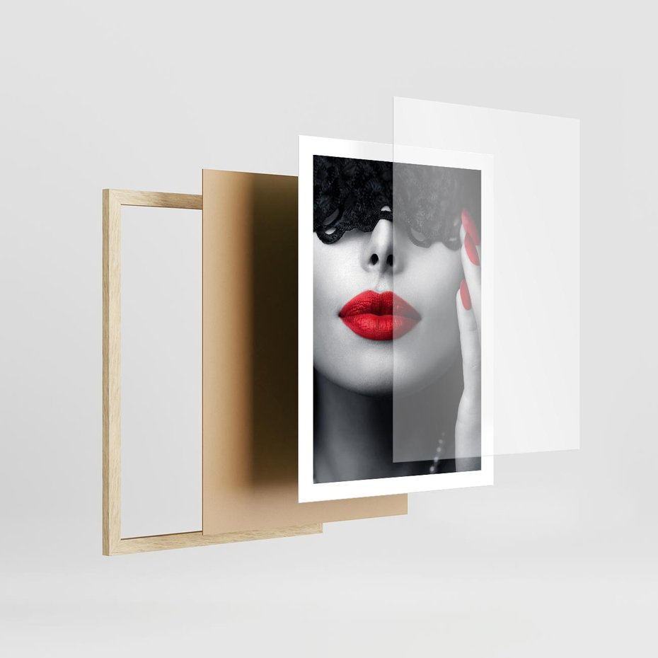 Plakat w ramie 50x70 - Piękno usta i szminka - usta, szminka - rama drewno