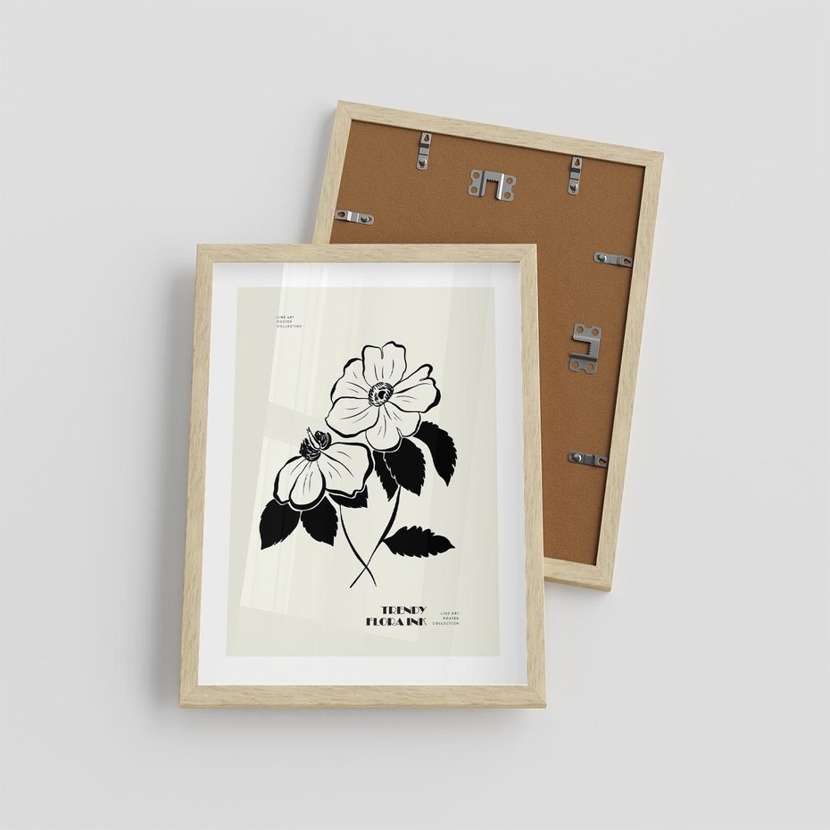 Plakat w ramie 30x40 - Poezja kwiecistej kreski - kwiaty, minimalistyczne - rama drewno