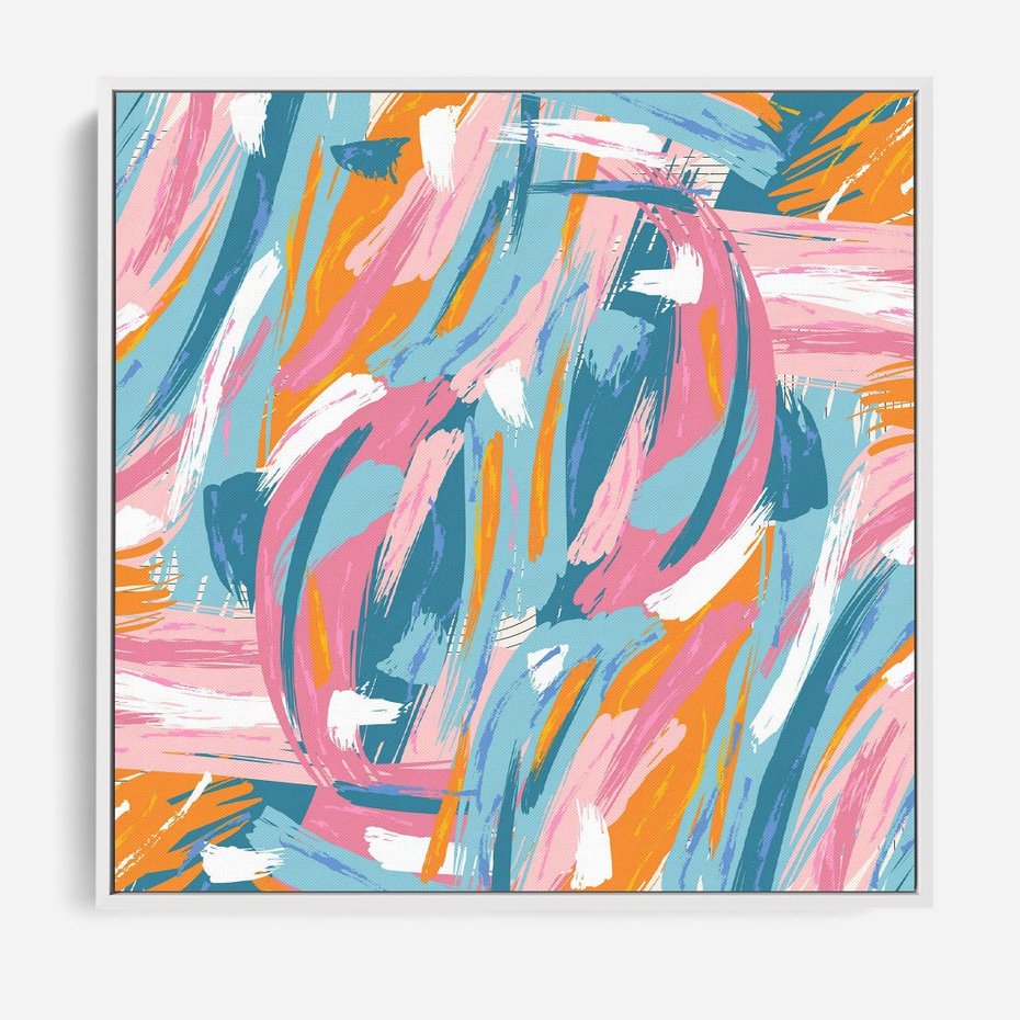 Obraz w ramie 50x50 - Refleksje w krainie abstrakcji - abstrakcja, energiczne pociągnięcia pędzla - rama biała