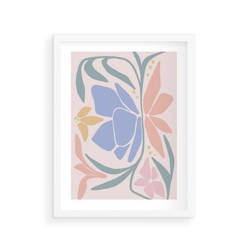 Plakat w ramie 40x50 - Pastele Kwiatowych Plam - pastelowe kwiaty, na beżowym tle - rama biała