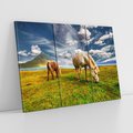 Obraz na płótnie 120x80 - Konie na łące przy jeziorze: Siła natury - konie, łąka