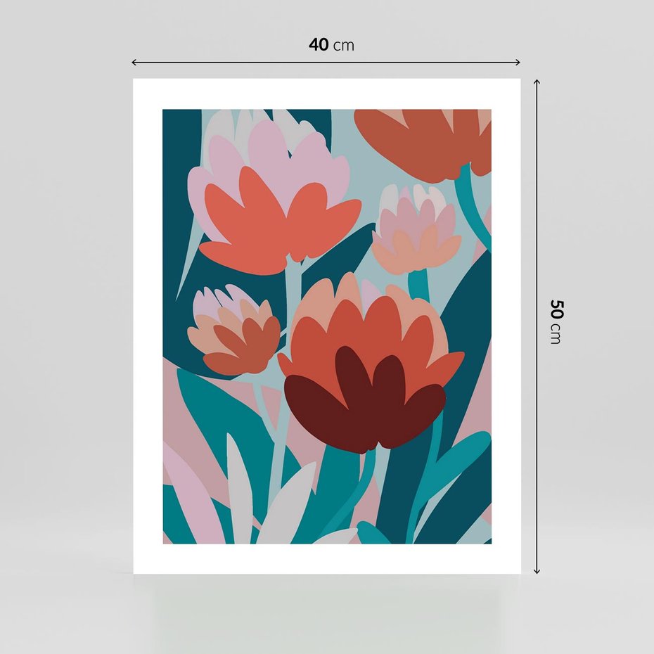 Plakat bez ramy 40x50 - Symfonia Kwiatów - abstrakcyjna kompozycja kwiatowych form, kolor zgaszone