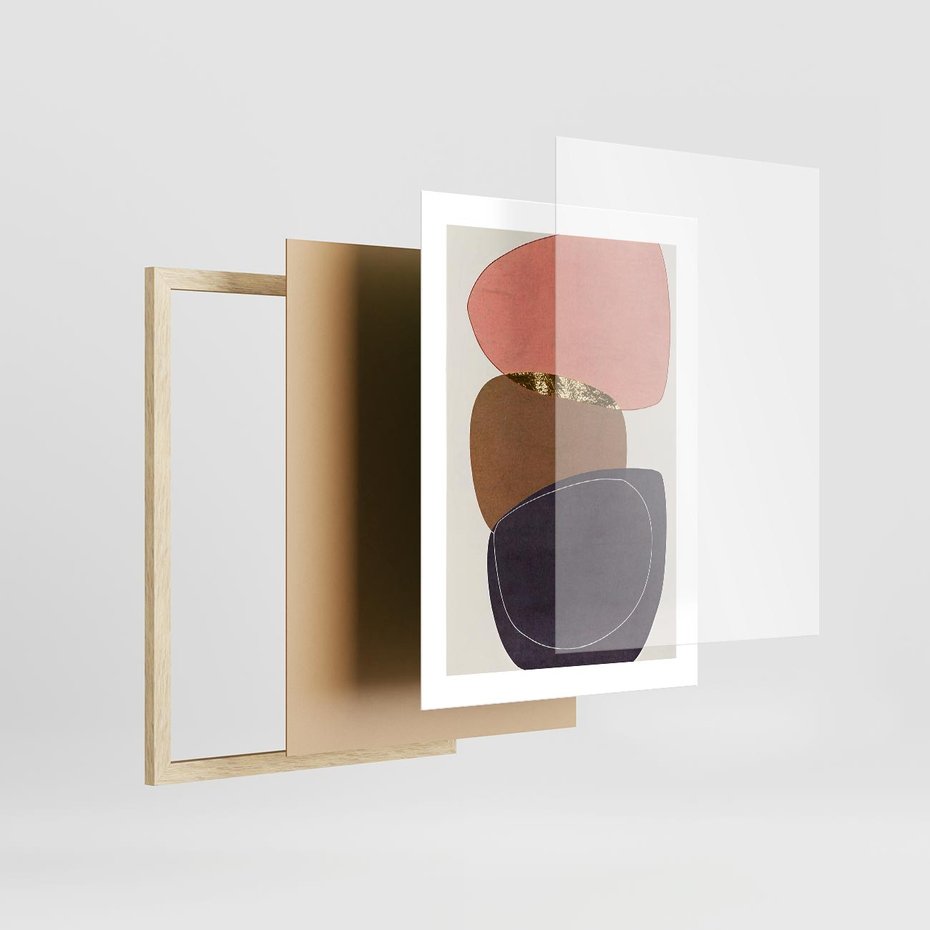 Plakat w ramie 30x40 - Rozkwitające Przenikające Formy - abstrakcyjny obraz, geometryczne formy - rama drewno