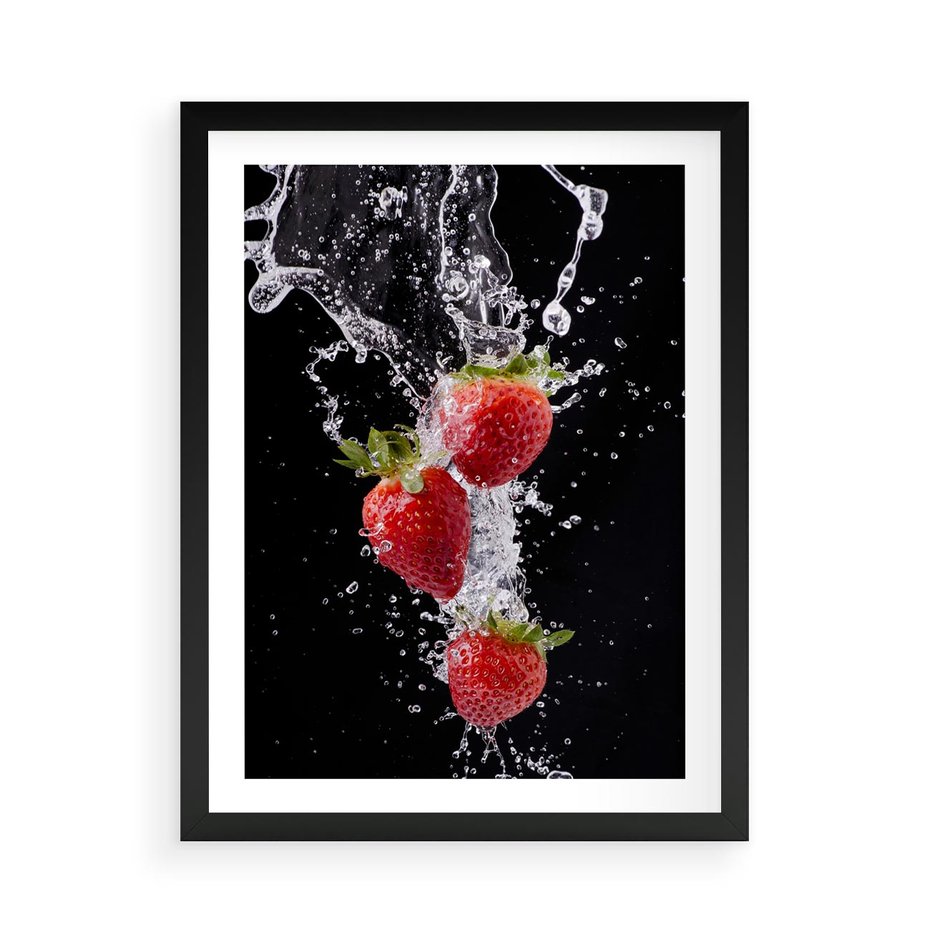 Plakat w ramie 50x70 - Słodki urok truskawek - truskawki, owoce - rama czarna