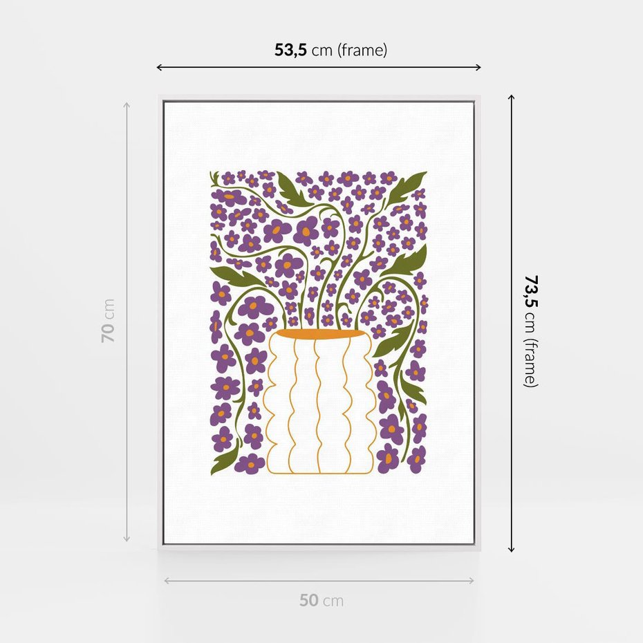 Obraz w ramie 50x70 - Witalność Kwiatów - kwiaty w wazonie, minimalistyczna kompozycja - rama biała