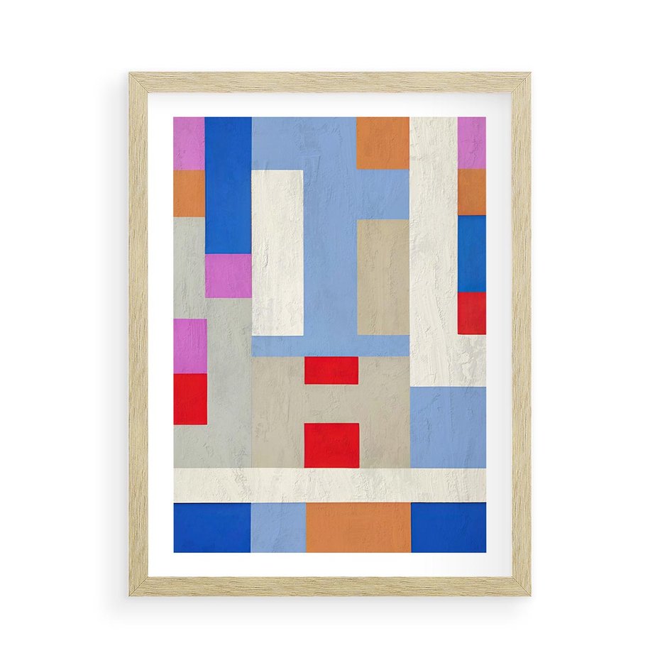 Plakat w ramie 50x70 - Bezczasowe Przenikanie Kształtów - abstrakcyjne geometryczne kształty, olejny obraz - rama drewno