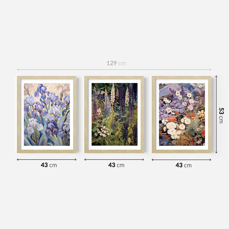 Zestaw obrazy w ramie 40x50 galeria - kwiaty, łąka, akwarela, irys, boho - rama drewno