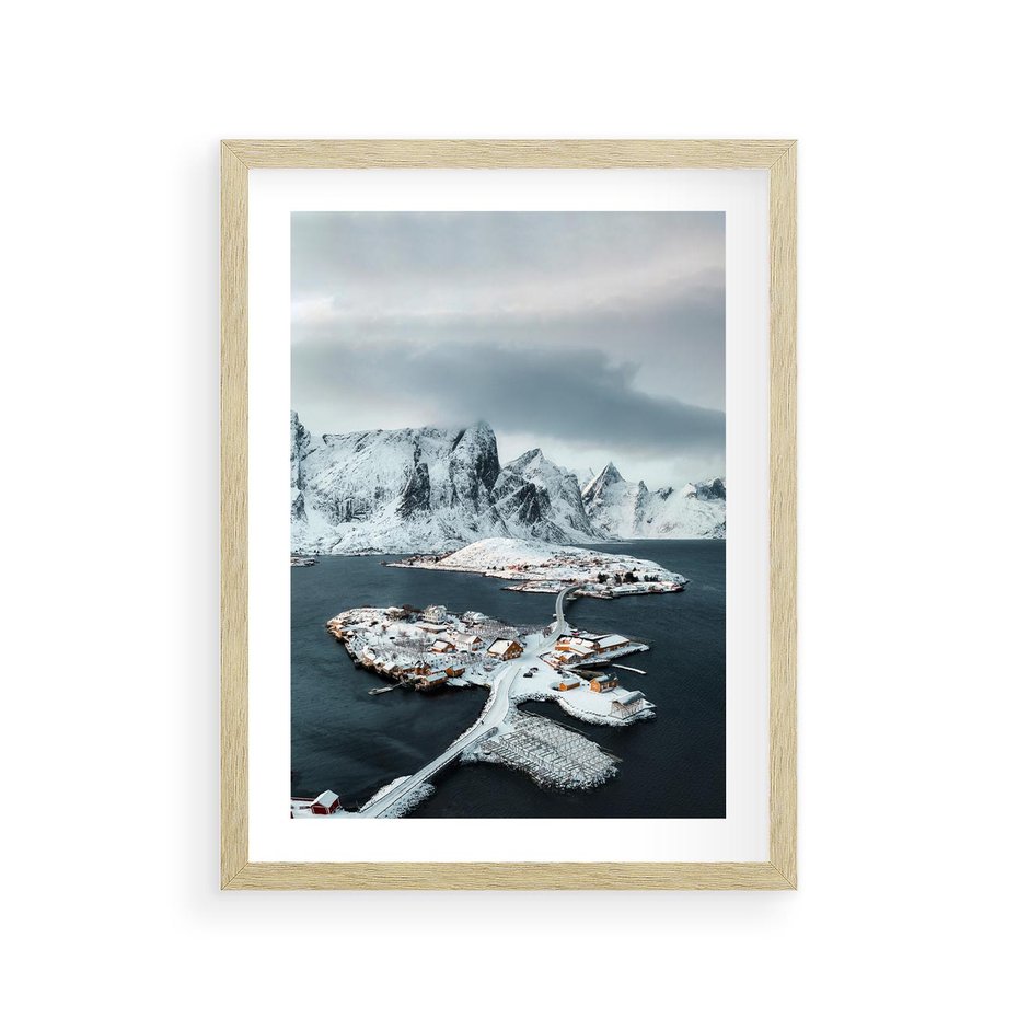 Plakat w ramie 30x40 - Ciepło i Urok Północy - skandynawskie, domki - rama drewno