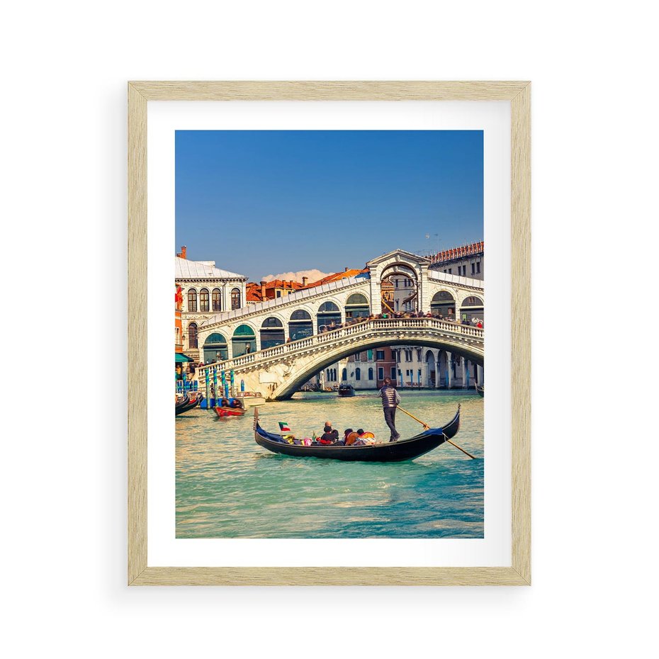 Plakat w ramie 40x50 - Romantyczna przejażdżka gondolą w Wenecji - Wenecja, gondola - rama drewno