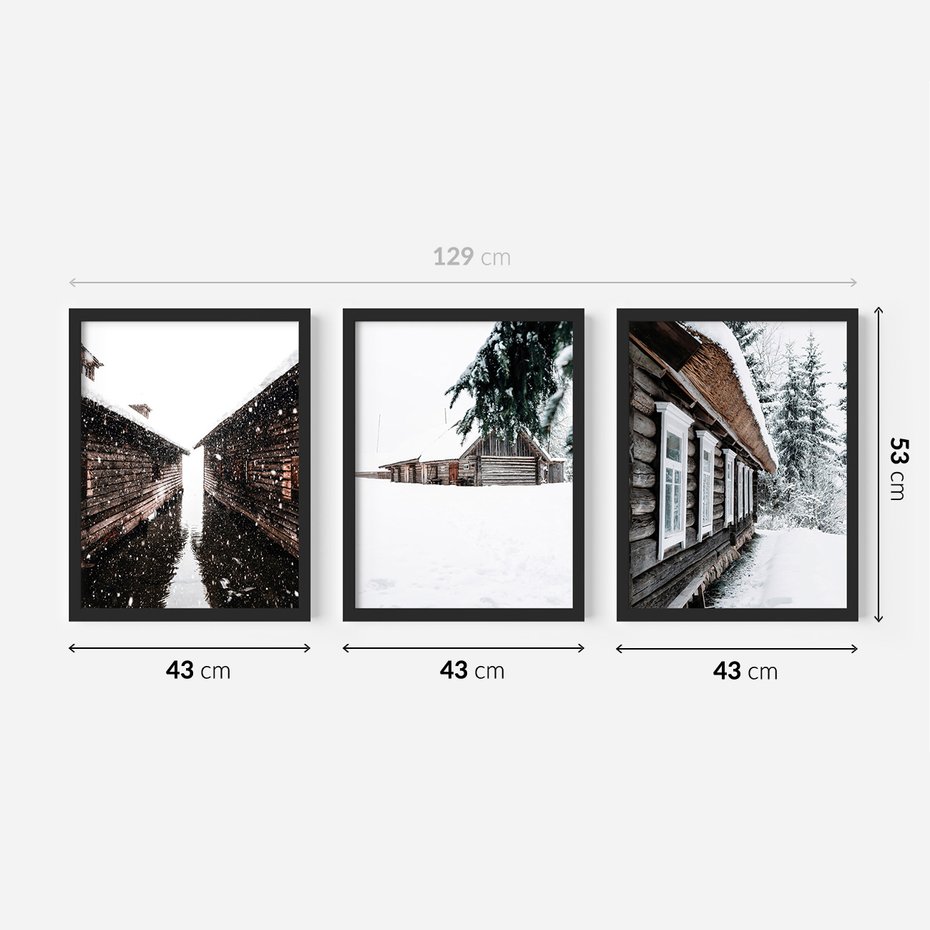 Zestaw obrazy w ramie 40x50 galeria - Domki, w, górach, zima, perspektywa - rama czarna