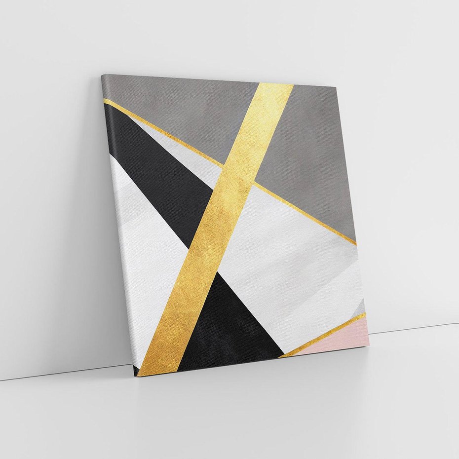 Obraz na płótnie 40x40 - Pudrowe Abstrakcyjne Lustra - złote abstrakcyjne linie, szarość