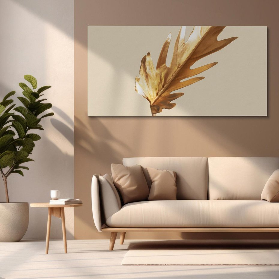 Obraz na płótnie 100x50 - Piękno w Detalu - złoty, liść