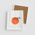 Plakat w ramie 40x50 - Słońce i Gałązka - pomarańczowe słońce, gałązka - rama biała
