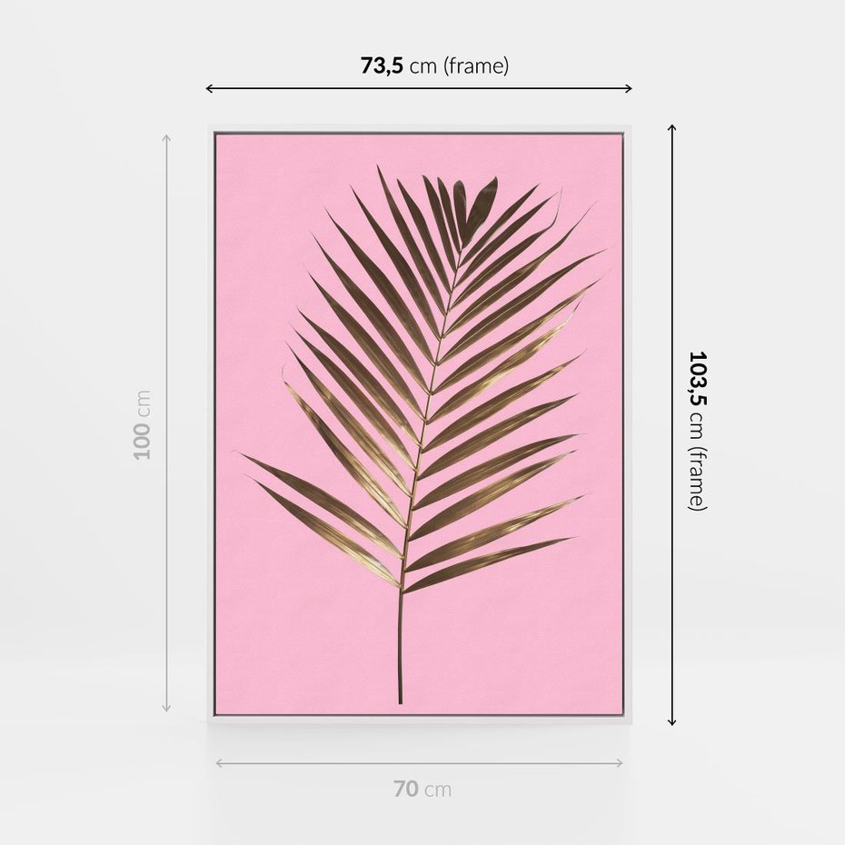 Obraz w ramie 70x100 - Promienie złotej palmy - złota, palma - rama biała