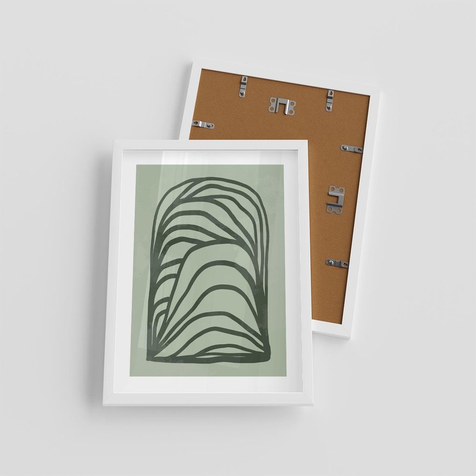 Plakat w ramie 30x40 - Zielonkawy Uścisk Natury - abstrakcyjny zielony motyw, skandynawski design - rama biała