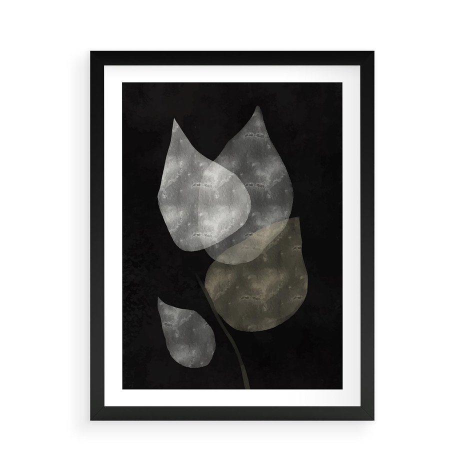 Plakat w ramie 50x70 - Mroczne Złudzenia - abstrakcyjne liście, mroczna atmosfera - rama czarna