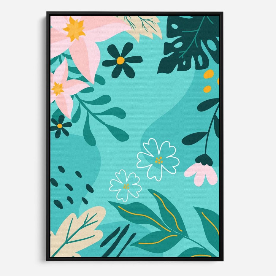 Obraz w ramie 70x100 - Rozkwitające Widoki - pastelowa kompozycja, kwiaty - rama czarna