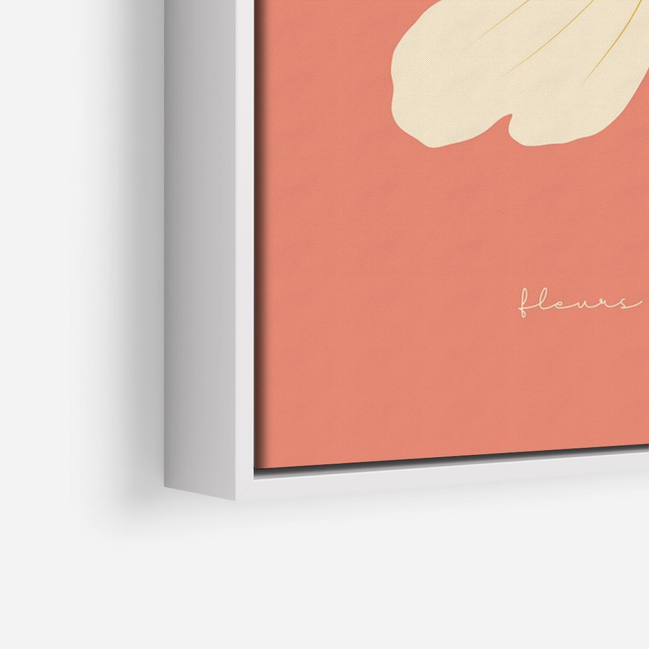 Obraz w ramie 80x120 - Malowane Kolorowe Echa - minimalistyczna grafika, biały kwiat na różowym tle - rama biała