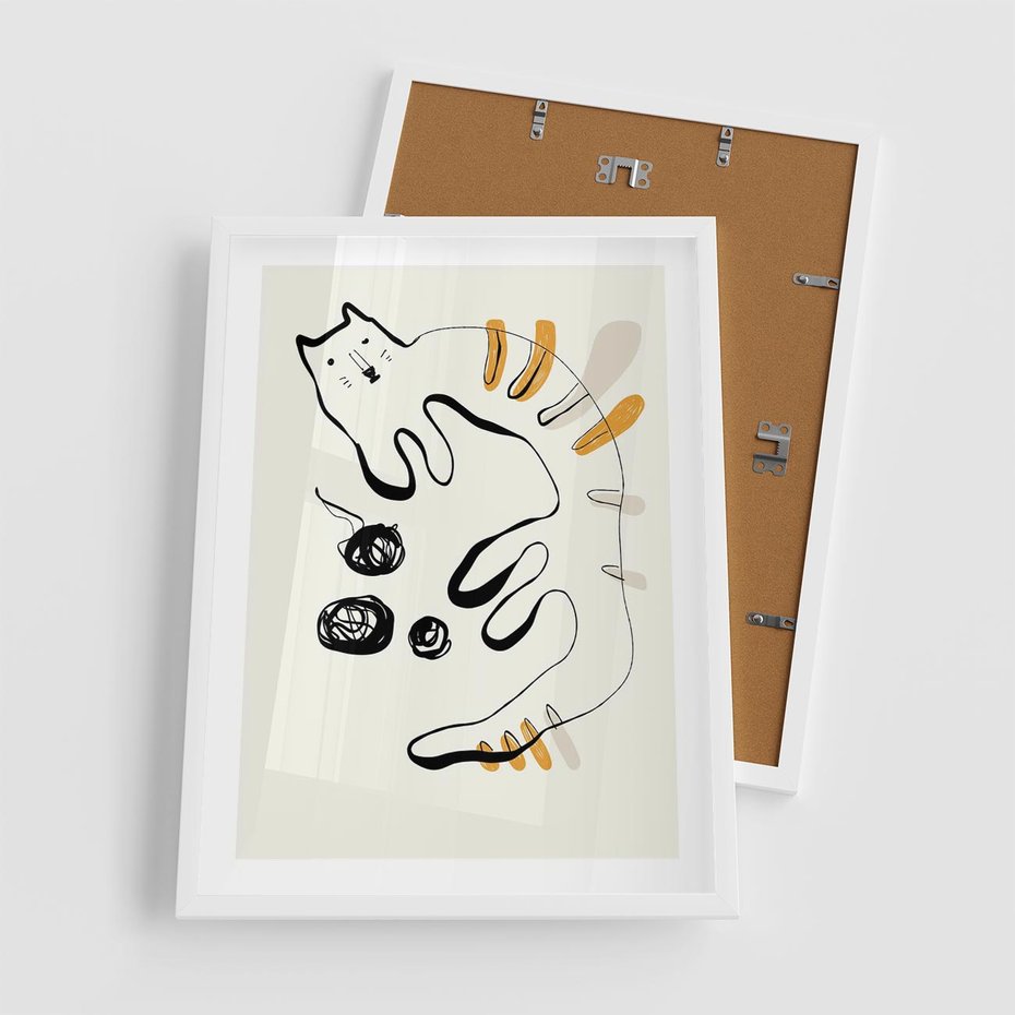 Plakat w ramie 50x70 - Picassowska Abstrakcja Kota - abstrakcyjna grafika kota, jak picasso - rama biała