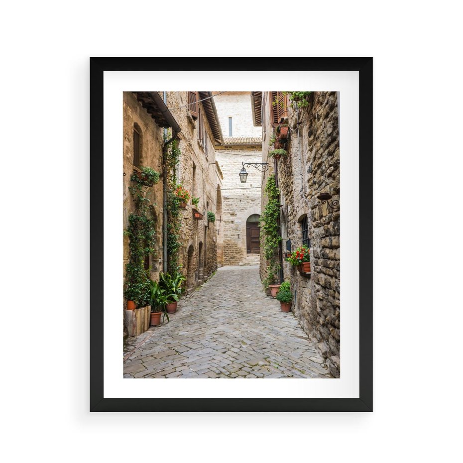 Plakat w ramie 40x50 - Urok Uliczki we Włoszech - uliczka, Włochy - rama czarna