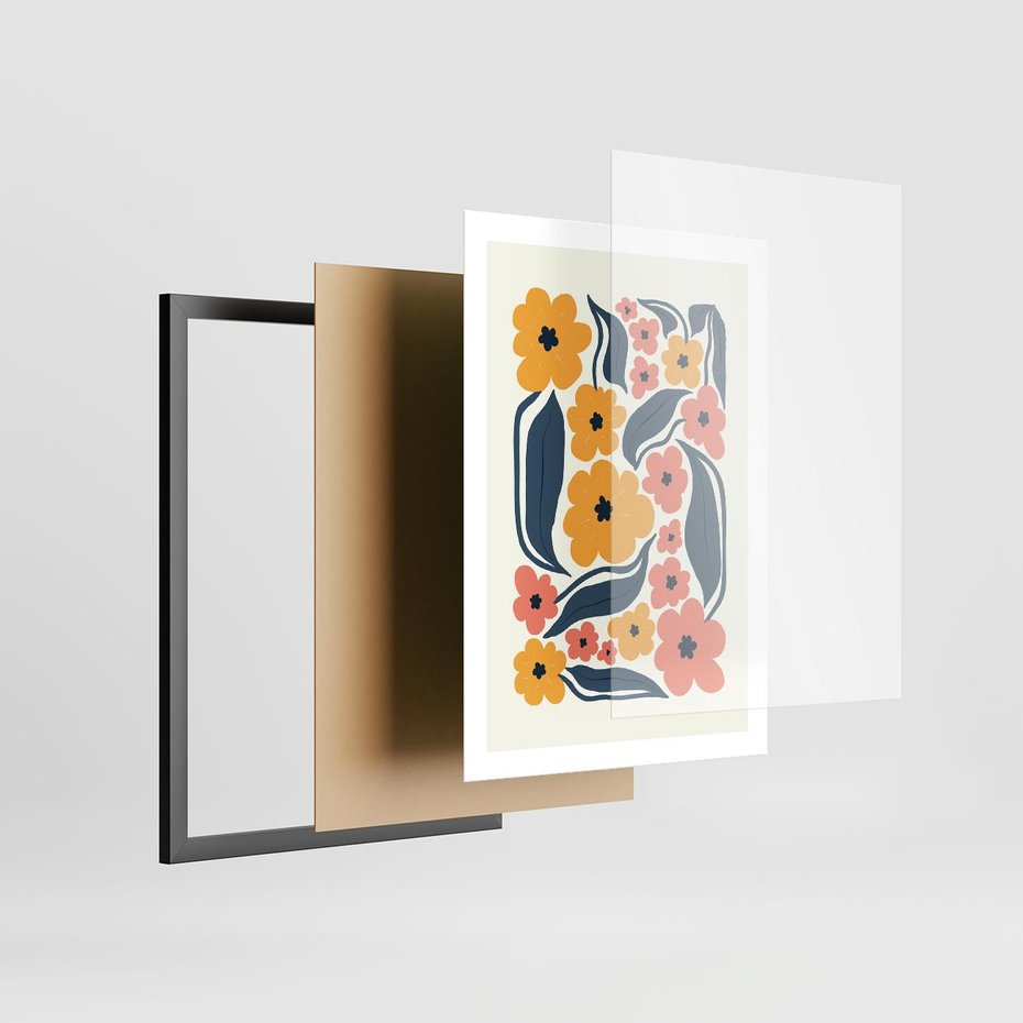 Plakat w ramie 50x70 - Pastelowe Impresje - pastelowe kwiaty, abstrakcyjna kompozycja - rama czarna