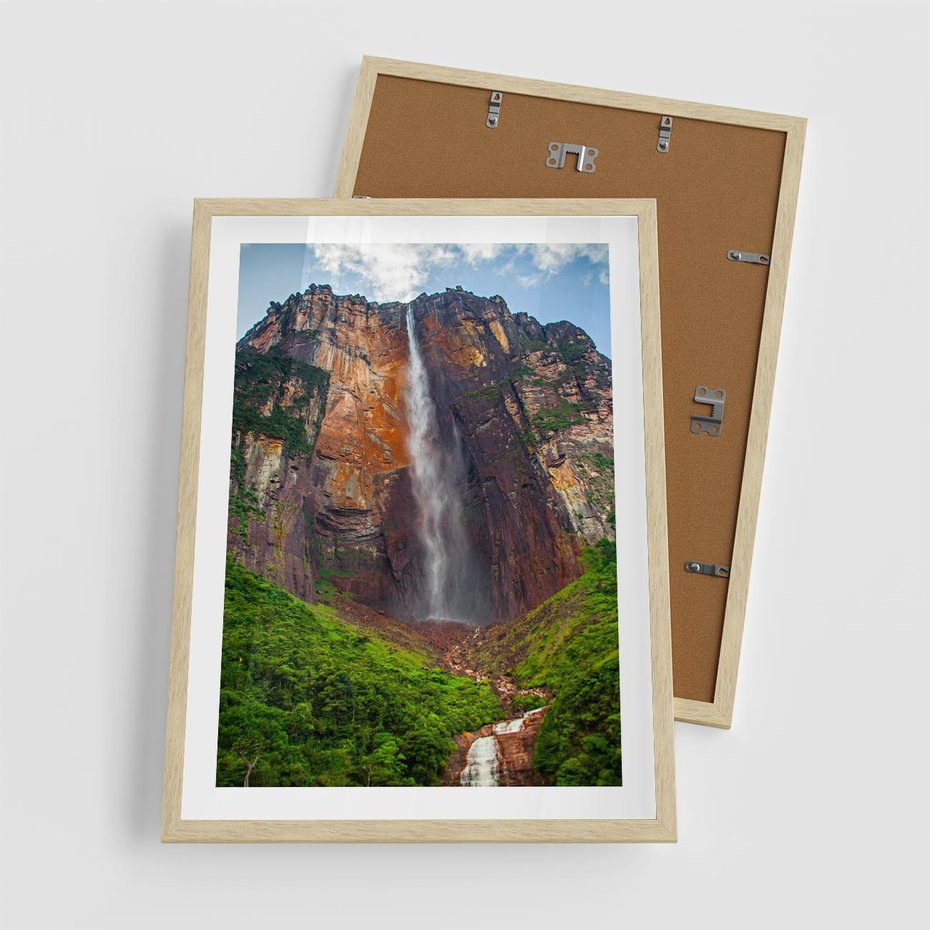 Plakat w ramie 50x70 - Górska siła wodospadów - wodospad, góra - rama drewno