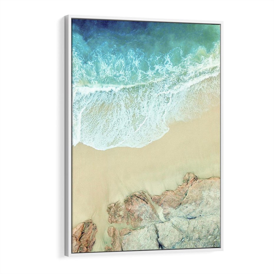 Obraz w ramie 50x70 - Turkusowe Skrzydła - morze, plaża - rama biała