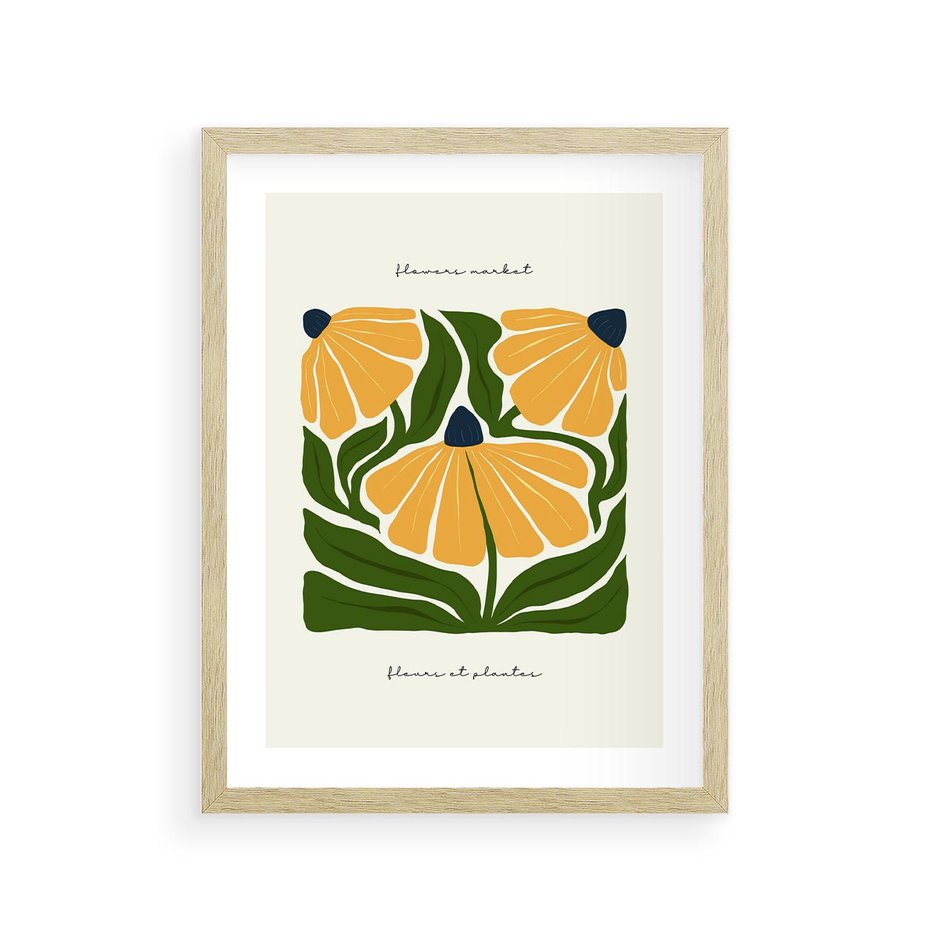 Plakat w ramie 30x40 - Kreatywne Wibracje - sztuka nowoczesna, kolorowe kwiaty - rama drewno