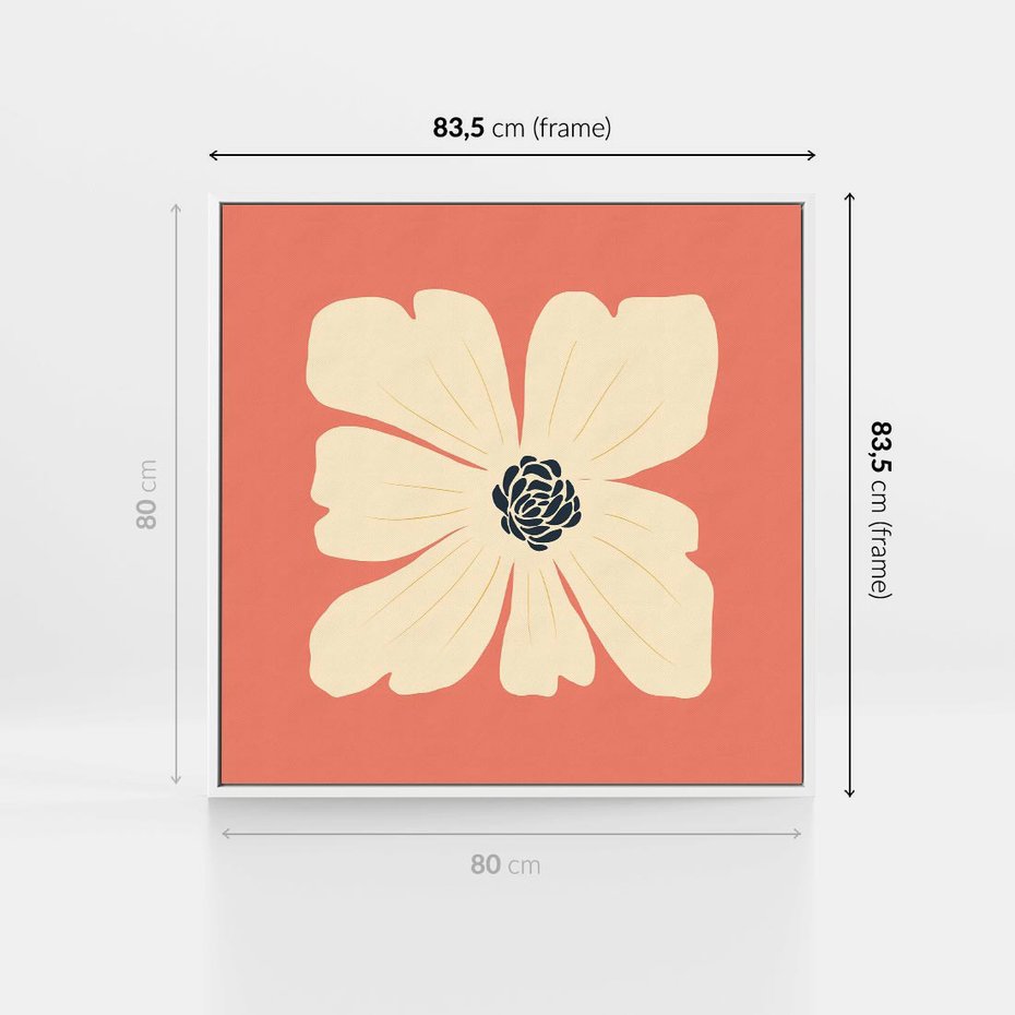 Obraz w ramie 80x80 - Malowane Kolorowe Echa - minimalistyczna grafika, biały kwiat na różowym tle - rama biała