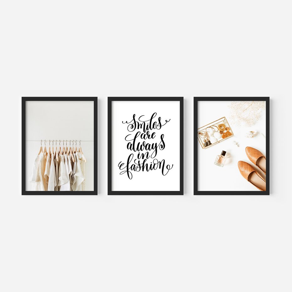 Zestaw obrazy w ramie 40x50 galeria - Moda, fashion, uśmiech, napis - rama czarna