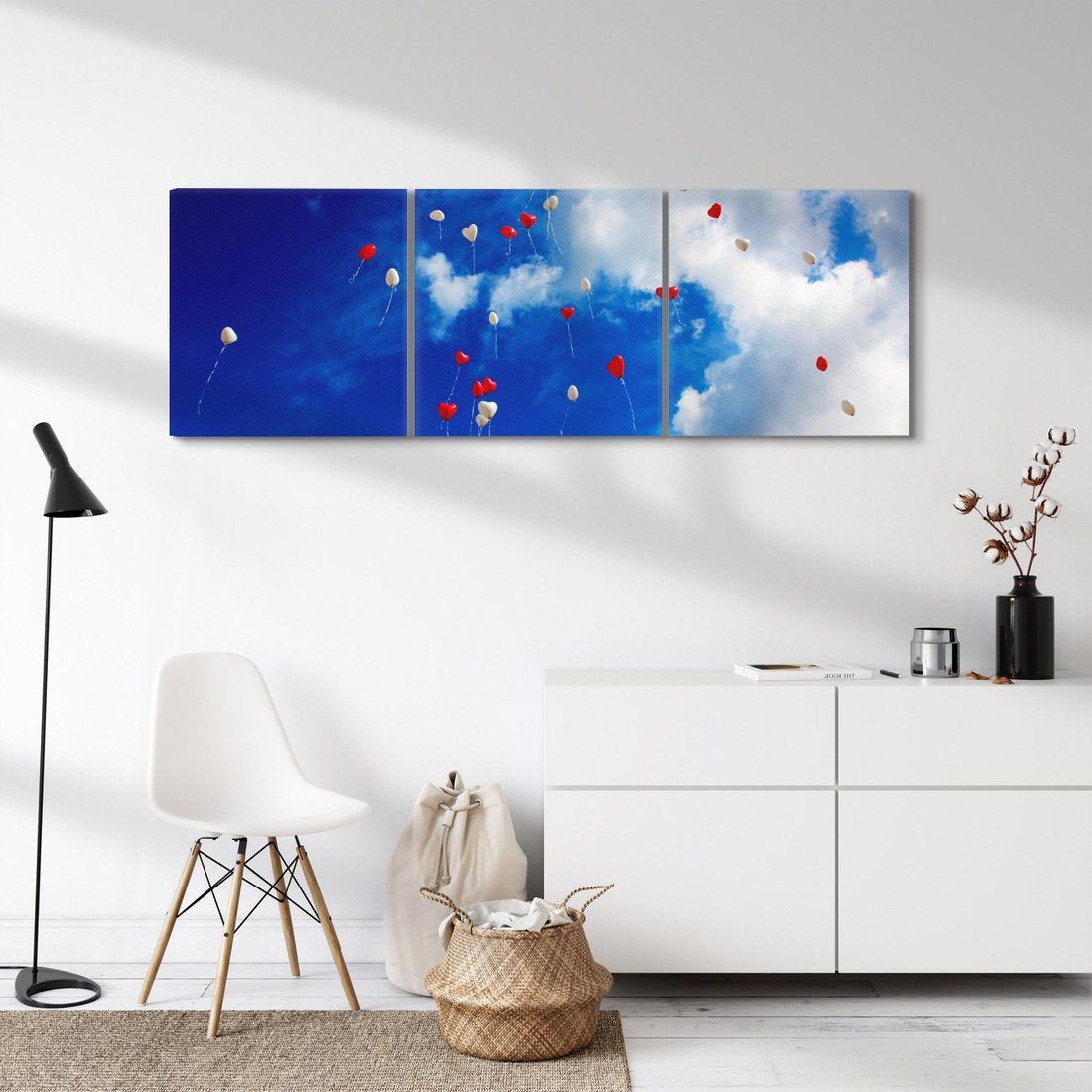 Obraz na płótnie 150x50 - Balony - Serca na niebie - balony, serca
