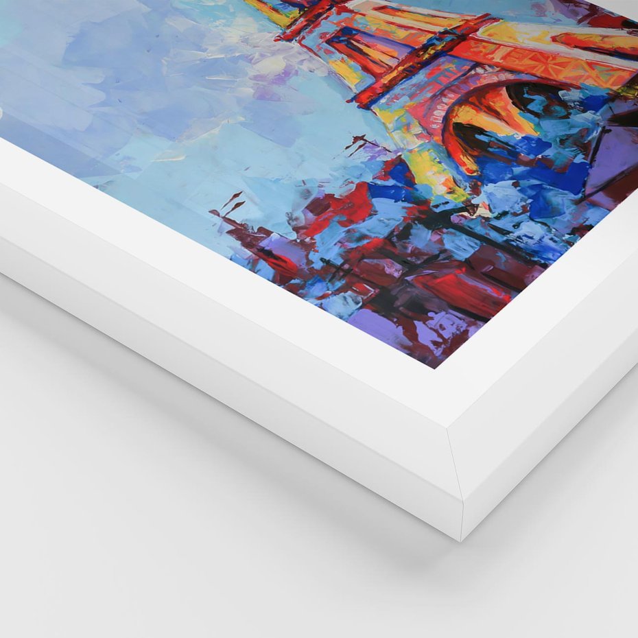 Plakat w ramie 30x40 - Paryska Wieża - olejny abstrakcyjny obraz, wieża eiffla - rama biała