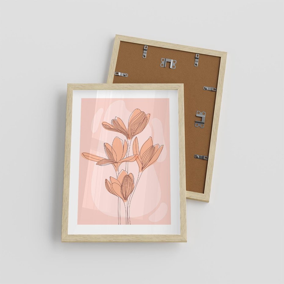Plakat w ramie 30x40 - Przenikające Kształty - minimalistyczny plakat, pudrowe kwiaty - rama drewno