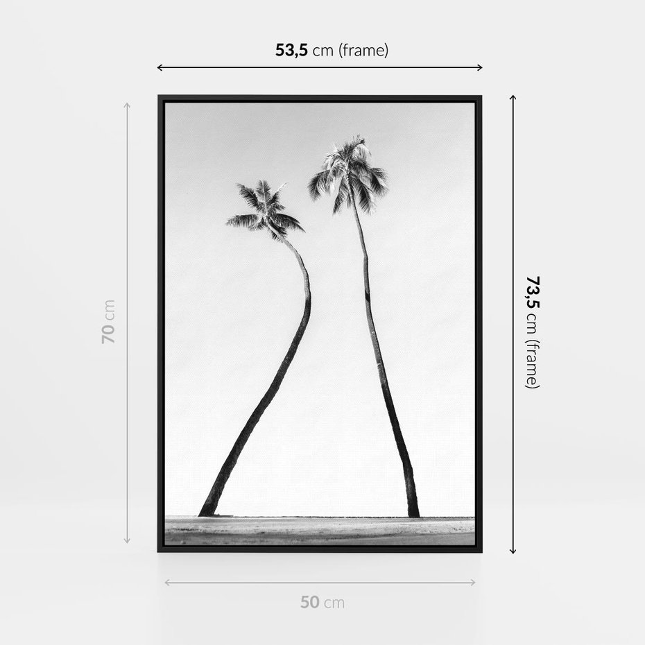 Obraz w ramie 50x70 - Samotne Palmy - czarno biała fotografia, dwie samotne palmy - rama czarna